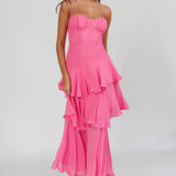 Madrid Summer Tiered Ruffle Maxi Dress Pink