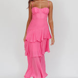Madrid Summer Tiered Ruffle Maxi Dress Pink