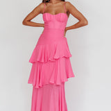 Madrid Summer Tiered Ruffle Maxi Dress Pink