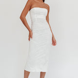 Bia Strapless Embroidered Midi Dress White