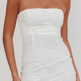 Bia Strapless Embroidered Midi Dress White