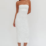Bia Strapless Embroidered Midi Dress White