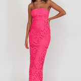 Bia Strapless Lace Embroidered Maxi Dress Hot Pink