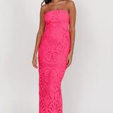 Bia Strapless Lace Embroidered Maxi Dress Hot Pink