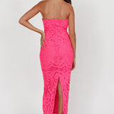 Bia Strapless Lace Embroidered Maxi Dress Hot Pink