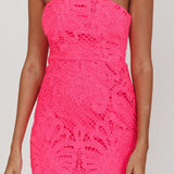 Bia Strapless Lace Embroidered Maxi Dress Hot Pink