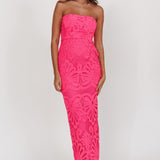 Bia Strapless Lace Embroidered Maxi Dress Hot Pink