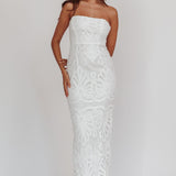 Bia Strapless Lace Embroidered Maxi Dress White