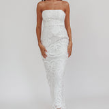 Bia Strapless Lace Embroidered Maxi Dress White