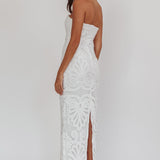 Bia Strapless Lace Embroidered Maxi Dress White