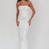 Bia Strapless Lace Embroidered Maxi Dress White