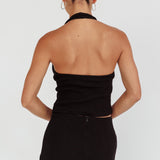 Blackthorn Halter Neck Rosette Top Black