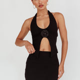Blackthorn Halter Neck Rosette Top Black