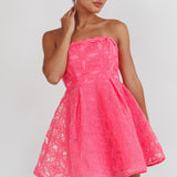 Kesenia Strapless Embroidered Mini Dress Hot Pink