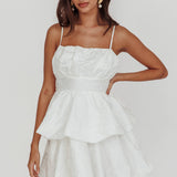 Zilara Bubble Hem Bow Mini Dress Jacquard White
