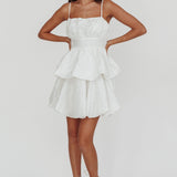 Zilara Bubble Hem Bow Mini Dress Jacquard White
