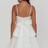 Zilara Bubble Hem Bow Mini Dress Jacquard White