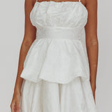 Zilara Bubble Hem Bow Mini Dress Jacquard White