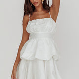 Zilara Bubble Hem Bow Mini Dress Jacquard White