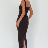 This Magic Moment Pearl Trim Maxi Dress Black