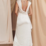 Grecian Cap Sleeve Cowl Back Dress Champagne
