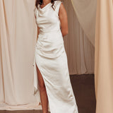 Grecian Cap Sleeve Cowl Back Dress Champagne