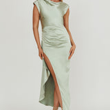 Grecian Cap Sleeve Cowl Back Dress Sage