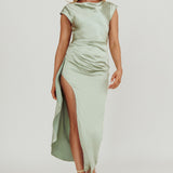 Grecian Cap Sleeve Cowl Back Dress Sage