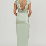 Grecian Cap Sleeve Cowl Back Dress Sage
