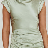 Grecian Cap Sleeve Cowl Back Dress Sage