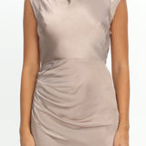 Grecian Cap Sleeve Cowl Back Dress Mocha
