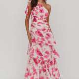 Kenny One Shoulder Tiered Floral Maxi Dress Pink