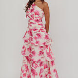Kenny One Shoulder Tiered Floral Maxi Dress Pink