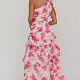 Kenny One Shoulder Tiered Floral Maxi Dress Pink