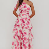 Kenny One Shoulder Tiered Floral Maxi Dress Pink