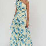 Kenny One Shoulder Tiered Floral Maxi Dress Yellow