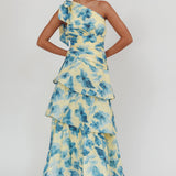 Kenny One Shoulder Tiered Floral Maxi Dress Yellow