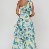 Kenny One Shoulder Tiered Floral Maxi Dress Yellow