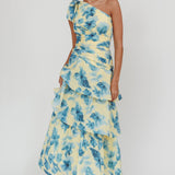 Kenny One Shoulder Tiered Floral Maxi Dress Yellow