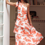 Kenny One Shoulder Tiered Maxi Dress Orange