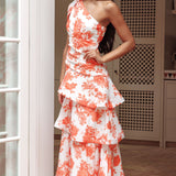 Kenny One Shoulder Tiered Maxi Dress Orange