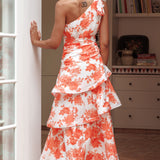 Kenny One Shoulder Tiered Maxi Dress Orange