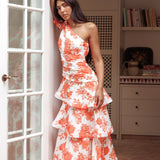 Kenny One Shoulder Tiered Maxi Dress Orange