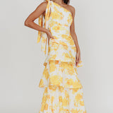 Kenny One Shoulder Tiered Maxi Dress Yellow