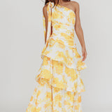 Kenny One Shoulder Tiered Maxi Dress Yellow