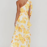 Kenny One Shoulder Tiered Maxi Dress Yellow