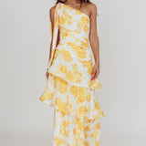 Kenny One Shoulder Tiered Maxi Dress Yellow