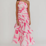 Kenny One Shoulder Tiered Maxi Dress Print Pink