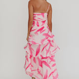 Kenny One Shoulder Tiered Maxi Dress Print Pink