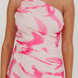 Kenny One Shoulder Tiered Maxi Dress Print Pink